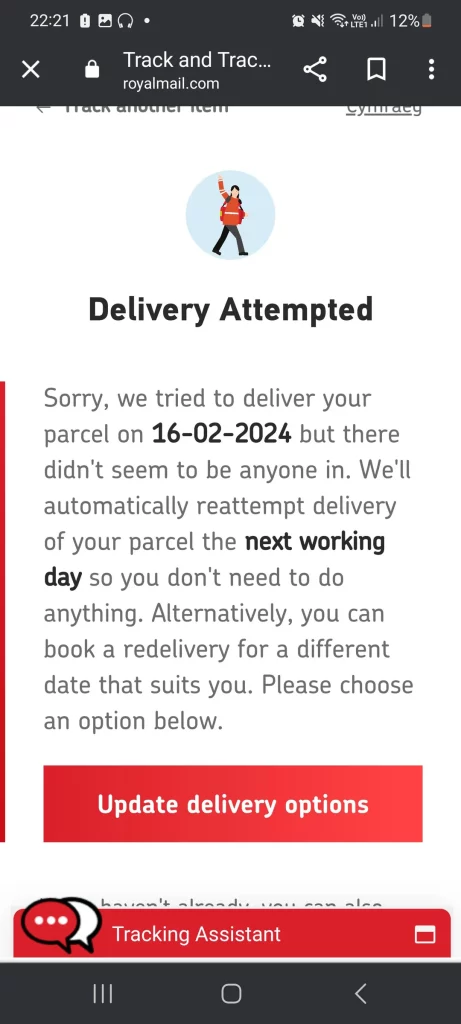 Delivery Attempted Royal Mail