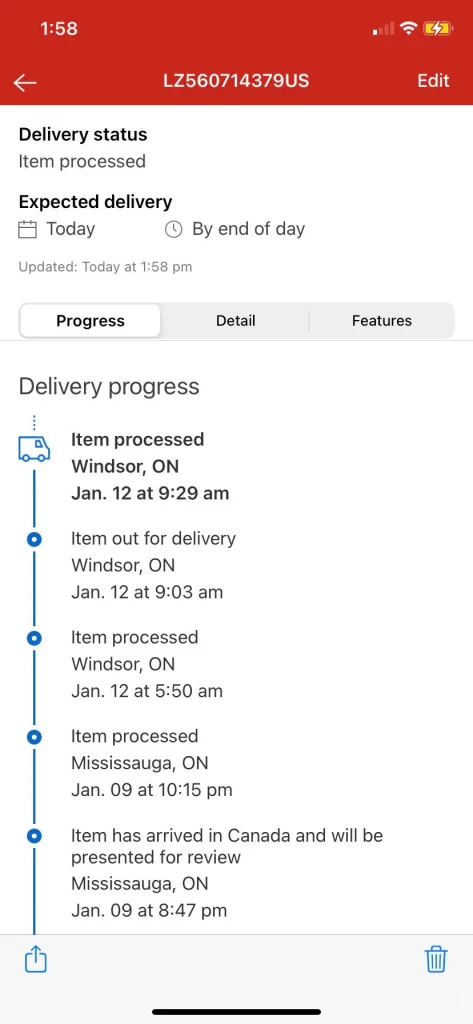 Item Processed Canada Post